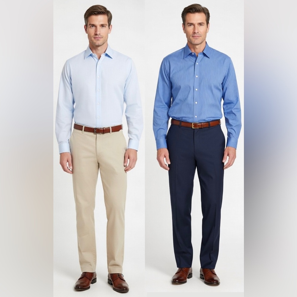 Stafford Men's Blue Striped & Light Blue Dress Shirt Bundle - Size: 19 Neck